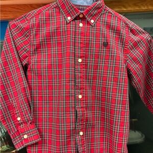 Boys 6/7 Chaps Red-Plaid long-sleeved button-down Shirt.